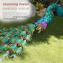 Alpine Corporation HEH378 Metal Jumbo Sized Majestic Peacock Decor, Elegant Garden & Patio Bird Statue, 33" H, Blue by GreenHaven Gardens