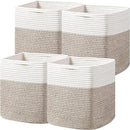 joybest Cube Storage Bins Set of 4, 11inch Cube Baskets Organizer for Nursery, Square Cotton Rope Baskets for Shelves Organizing, Kids Toy, Closet Storage, Brown and Cream White by CozyNest Decor