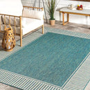 nuLOOM 4' x 6' Outdoor Area Rug, Casual Design With Striped Border, Stain Resistant, Highly Durable, For Patio, Balcony, Bedroom, Living Room, Dining Room, Bathroom, Teal by CozyNest Decor