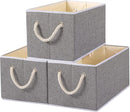 Yawinhe Foldable Fabric Storage Cubes 3-Pack, Collapsible Bins with Rope Handle, Large Closet Organizers for Shelves, Closets, Clothes, 14.96''Lx9.84''Wx8.26''H, Grey by TinyTreasures Baby Boutique