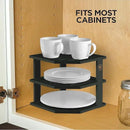 Cabinet Organizer Shelf - Bamboo Corner Rack for Kitchen Counter, Cabinet Space Saver for Plates, Dishes, Bowls, Bread Pantry, Bathroom Storage or Countertop Stand, Black by CozyNest Decor