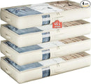 Soft-Sided Foldable Under bed Storage Bags with Window,No Rigid Frame Closet Organizers,Storage Containers for Blankets, Clothing, Comforter, Collapsible Fabric Design,4 Pack, White Ivory by CozyNest Decor