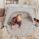 Dream On Me Travel Light Playard with Mesh Zipper Door in Navy by TinyTreasures Baby Boutique