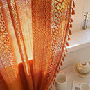 Sutuo Home Burnt Orange Boho Curtains 102 inches Long for Bedroom Dining Room, Crochet Lace Sheer Bohemian Tassels Hollow Knitted,Window Treatment Drapes Fall Decor, Rod Pocket 1 Panel 59" W x 102" L
