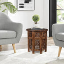 Lightnpro Handcrafted Wooden Round Accent Table - Vintage Farmhouse Octagonal Side End Table with Intricate Carvings for Living Room, Bedroom, Entryway - 18x18 Inch - Burnt by CozyNest Decor