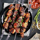 "FLAFSTER KITCHEN BBQ Skewers for Grilling - 16" Stainless Steel Flat Kebab Sticks with Push Bar, Reusable Metal Shish Kabob Skewers, Set of 6" by GreenHaven Gardens