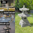 Galt International 2 Tier Pagoda Garden Statue LED Solar Powered Light 26" Tall Outdoor Zen Garden Lantern Landscape Lawn Asian Pagoda Stupa Decor Grey Resin by CozyNest Decor