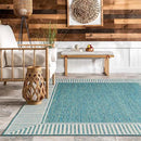 nuLOOM 9'6" x 12' Outdoor Area Rug, Casual Design With Striped Border, Stain Resistant, Highly Durable, For Patio, Balcony, Bedroom, Living Room, Dining Room, Bathroom, Teal by CozyNest Decor