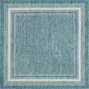 Unique Loom Outdoor Border Collection Area Rug - Soft Border (5' 1" Square, Teal/ Ivory) by GreenHaven Gardens