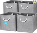 OrganiHaus 11x11 Cube Storage Bins 4 Pack, Foldable Cube Storage Organizer w/ Rope Handles, Collapsible Fabric Bins for Toys, Clothes & Closet Organization, Fabric Square Baskets - Gray by CozyNest Decor