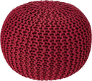 REDEARTH Round Pouf Ottoman - Hand Knitted Cable Boho Poof - Foot Stool Bean Bag - Home Décor Stuffed Footrest for Living Room - Nursery - Bedroom - 100% Cotton Poufs (19.5"x19.5"x14") - Red by CozyNest Decor