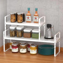 iPEGTOP Expandable Cabinet Storage Shelf Organizer Rack, Heavy Duty Cupboard Stand Spice Rack Adjustable Height Garage Pantry Shelf Space Riser for Counter Kitchen Organization, White, 2 Pack by CozyNest Decor