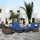 ovios 8 Pieces Patio Furniture Set, Outdoor Wicker Sofas with 2 Chairs, 4 Ottomans and Comfy Cushions, All Weather High Back Couch Set for Deck Porch, Brown Rattan, Navy Blue by GreenHaven Gardens