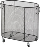 Deco 79 Metal Storage Cart Oval Mesh Wire Rolling Laundry with Ring Handles, 21" x 12" x 21", Black by GreenHaven Gardens