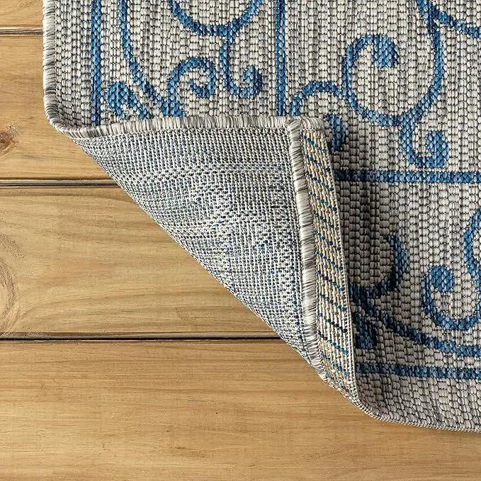 JONATHAN Y SMB106C-9 Charleston Vintage Filigree Textured Weave Indoor Outdoor Area Rug Classic Coastal Easy Cleaning Bedroom Kitchen Backyard Patio Non Shedding, 9 X 12, Gray/Navy, photo 8 of 12