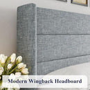 Allewie King Size Lift Up Storage Bed, Modern Wingback Headboard, Hydraulic Support, No Box Spring Needed, Grey Blue by CozyNest Decor