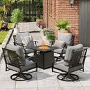 Patio Furniture Set with Fire Pit Table, 5 Pcs Metal Outdoor Conversation Set, 4 Swivel Chairs with 5.75" Extra Thick Cushion and 28" Fire Pit Table for Backyard Deck, Grey by GreenHaven Gardens