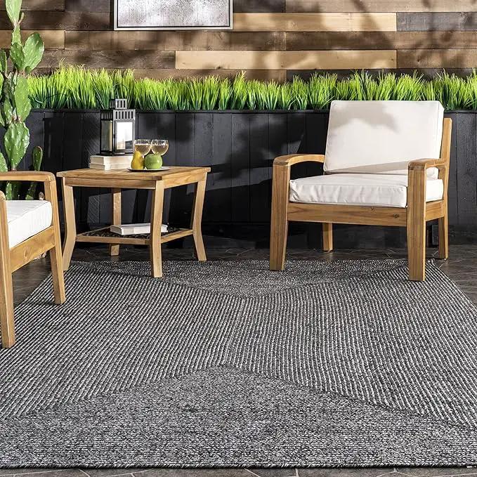 nuLOOM 5' x 8' Solid Hand Braided Indoor/Outdoor Area Rug, Pet-Friendly, High Traffic, Weather Resistant, for Patio, Balcony, Bedroom, Living Room, Dining Room, Wynn Charcoal, photo 7 of 7