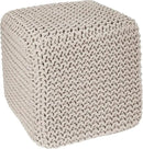 REDEARTH Square Pouf Ottoman Foot Stool - Hand Knitted Bean Bag - Cord Boho Pouffe - Accent Poof for Living Room - Nursery - Bedroom - Kids Bedroom - Patio - 100% Cotton (16" x 16" x 16") - Ivory by CozyNest Decor