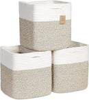 NaturalCozy Storage Cubes 11 Inch Cotton Rope Woven Baskets for Organizing, 3-Pack | Cube Bin Square Shelves Organizer, Classroom, Kids Toy Bins, Closet, Baby Nursery by TinyTreasures Baby Boutique