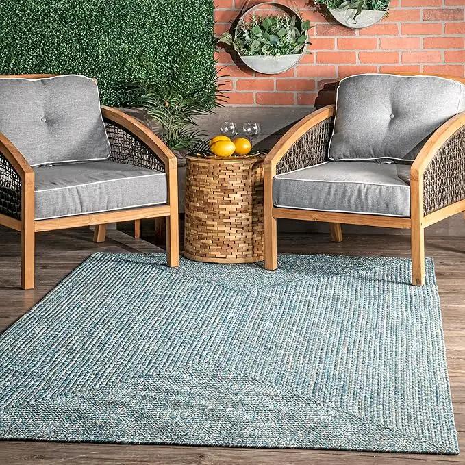 nuLOOM 3' x 5' Solid Hand Braided Indoor/Outdoor Area Rug, Pet-Friendly, High Traffic, Weather Resistant, for Patio, Balcony, Bedroom, Living Room, Dining Room, Wynn Aqua, photo 3 of 7