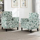 Floral Accent Chair Set of 2, High Back Upholstered Armchair with Solid Wooden Legs, Padded Armrest and Removable Comfortable Cushioned Seat Single Sofa for Living Room, Bedroom, Green by CozyNest Decor