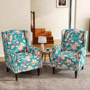UIXE High Back Floral Accent Chairs Set of 2, Upholstered Armchair in Fabric, Retro Printed Wingback Arm Chair for Living Room, Nailhead Trim Single Sofa Bedroom Reading Seat - Peacock Blue by CozyNest Decor