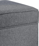 Adeco 17.5" Square Fabric Ottoman with Storage, Upholstered Cotton Linen Foot Rest, Flip Top Footstool, Small Cube Coffee Table Extra Seat for Living Room, Bedroom, Grey with Rolling Legs by CozyNest Decor