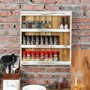 MyGift 3 Tier Wall Mounted Spice Rack, Shabby White Washed and Rustic Natural Burnt Solid Wood Kitchen Pantry Storage Shelf for Seasoning Jars or Condiment Bottles by CozyNest Decor