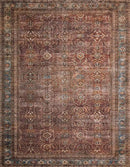 Loloi Layla Collection LAY-01 Brick/Blue 5'-0" x 7'-6" .13" Thick Area Rug, Soft, Durable, Vintage Inspired, Distressed, Low Pile, Non-Shedding, Easy Clean, Printed, Living Room Rug by CozyNest Decor