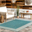 nuLOOM 9'6" x 12' Outdoor Area Rug, Casual Design With Striped Border, Stain Resistant, Highly Durable, For Patio, Balcony, Bedroom, Living Room, Dining Room, Bathroom, Teal by CozyNest Decor