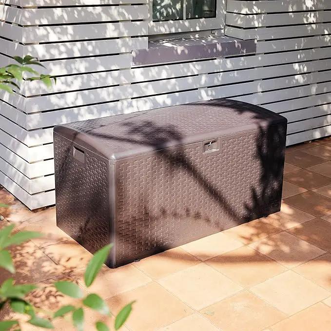 Amazon Basics Outdoor Organization & Storage Deck Box with Lid, 99 Gallon, Brown, photo 7 of 9