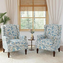 Lumibee Wingback Accent Chair, 2 Set High Back Floral Armchairs in Fabric,Comfy Upholstered Reading Single Sofa Chairs with Solid Wood Legs for Living Room,Bedroom,Office-Boho Blue by CozyNest Decor