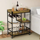 Bar Cart with Basket 3 Tiers Home Rolling Wine Rack with Wheels Mobile Kitchen Industrial Vintage Style Wood Metal Serving Trolley Serving Cart,Glass Holder Bar Cabinet by CozyNest Decor