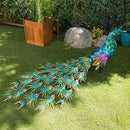 Alpine Corporation HEH378 Metal Jumbo Sized Majestic Peacock Decor, Elegant Garden & Patio Bird Statue, 33" H, Blue by GreenHaven Gardens