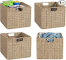 12x12x10in Seagrass Storage Baskets Set of 4, Large Wicker Storage Basket, Decorative Seagrass Shelf Basket, Pantry Baskets Organization,Folding Storage Cube Bins by TinyTreasures Baby Boutique
