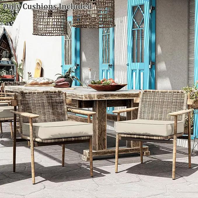 Patio Chair Cushions 24 X 24 X 5 Inch Waterproof Outdoor Seat Cushions for Patio Furniture, Outdoor Sofa Couch Pads with Ties & Handle, Set of 2, Cream, photo 7 of 7