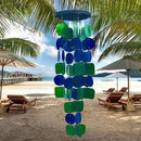 Bellaa 24858 Wind Chimes Outdoor, Garden Decorations, Musical, Indoor/Outside Windchimes, Beach, Ocean Breeze, Gifts for Mom, Gift for All Occasions, Capiz Sea Glass Shells Wood 27 inch Green Blue by CozyNest Decor