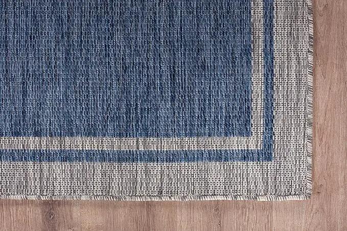 CAMILSON Outdoor Rug, 6x9 Bordered Navy Blue Gray Modern Area Rugs for Indoor and Outdoor Patios, Porches Waterproof Washable Porch Deck Outside Carpet (Bordered Navy, 6 x 9), photo 6 of 9
