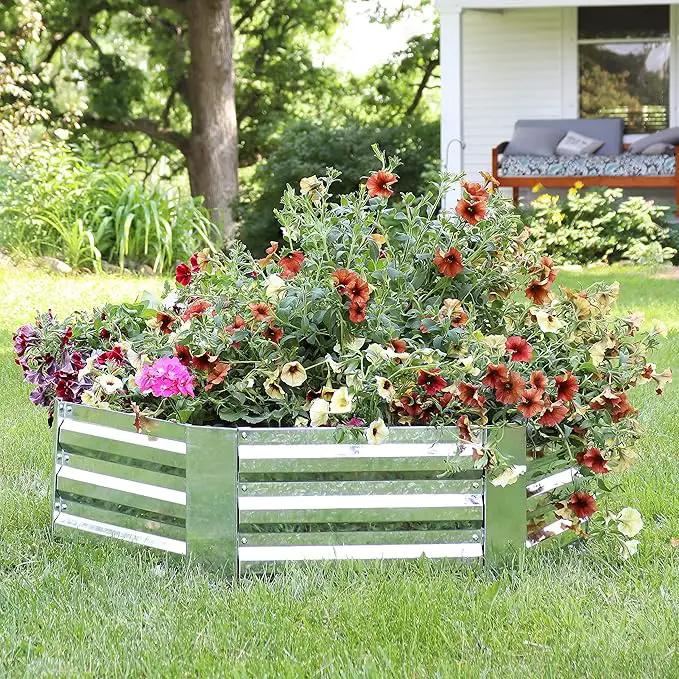 Sunnydaze 11.75" H Raised Metal Garden Bed - Galvanized Raised Garden Bed Outdoor for Vegetables and Flowers - Silver - Hexagon, photo 7 of 9