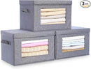 Citylife 3-Pack Collapsible Storage Bins with Lids, Linen Fabric Foldable Storage Boxes, Cube Closet Organization for Clothes, Blankets and Books, Gray by CozyNest Decor