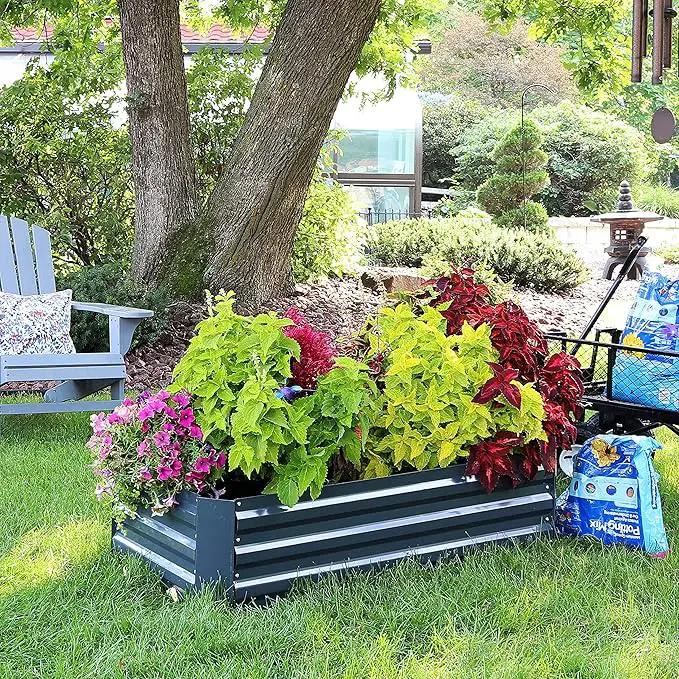 Sunnydaze 11.75" H Raised Metal Garden Bed - Galvanized Raised Garden Bed Outdoor for Vegetables and Flowers - Dark Gray - 4' x 2' Rectangle, photo 8 of 10