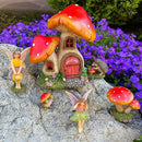 Mood Lab Fairy Garden - Mushroom House Set of 6 pcs - Miniature Figurines & Accessories Kit - for Outdoor or House Decor by GreenHaven Gardens