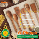Riveira Teak Wooden Spoons for Cooking Set of 6 – Natural Teak Wooden Cooking Utensils, Wooden Spatula, Wooden Spoon - Premium Quality Wooden Utensil Set for Non-Toxic Cooking by CozyNest Decor