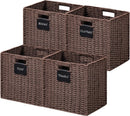 UBBCARE 4 Pack Wicker Basket, 13×13 Storage Cubes with Label, Foldable Cube Storage Bin with Handle, Square Storage Basket for Shelves, Woven Paper Rope Basket for Organizing, Brown by GreenHaven Gardens