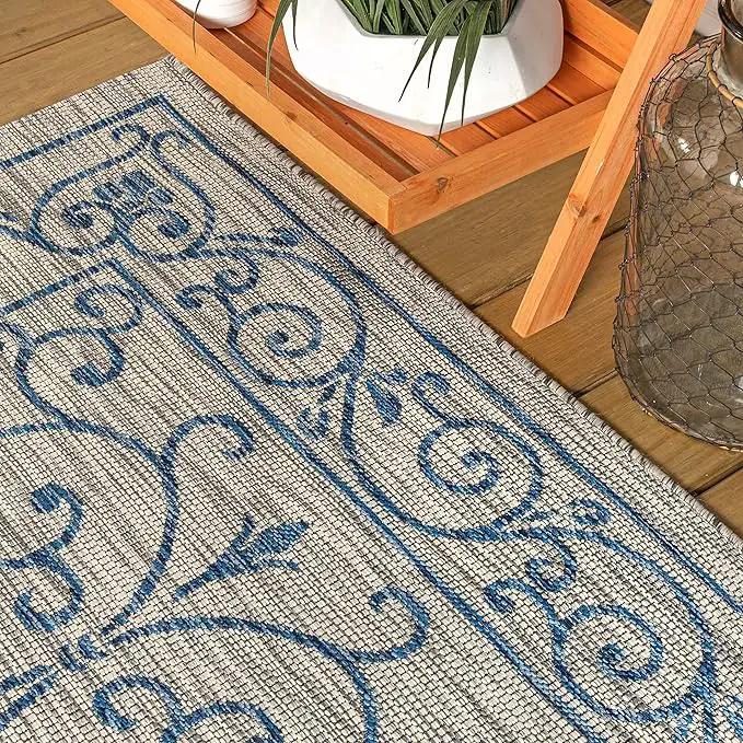 JONATHAN Y SMB106C-9 Charleston Vintage Filigree Textured Weave Indoor Outdoor Area Rug Classic Coastal Easy Cleaning Bedroom Kitchen Backyard Patio Non Shedding, 9 X 12, Gray/Navy, photo 4 of 12