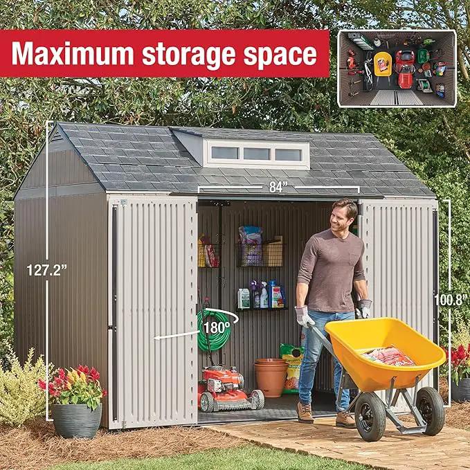 Rubbermaid Extra Large Resin Outdoor Storage Shed With Floor (7 x 10.5 Ft.) Weather Resistant Brown Organization for Home/Lawn Mower/Backyard Equipment/Bike Storage/Pool Supplies, photo 17 of 18