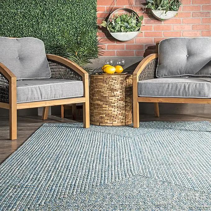 nuLOOM 8' x 10' Solid Hand Braided Indoor/Outdoor Area Rug, Pet-Friendly, High Traffic, Weather Resistant, for Patio, Balcony, Bedroom, Living Room, Dining Room, Wynn Aqua, photo 7 of 7