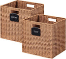 UBBCARE 2 Pack Wicker Basket, 13×13 Storage Cubes with Label, Foldable Cube Storage Bin with Handle, Square Storage Basket for Shelves, Woven Paper Rope Basket for Organizing, Caramel by GreenHaven Gardens