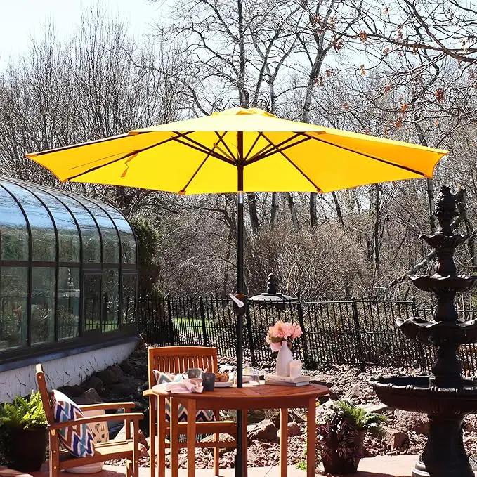 Sunnydaze Outdoor Patio Umbrella - Polyester Table Market Umbrella with Push-Button Tilt and Crank - 8 Sturdy Ribs - Gold - 9ft, photo 7 of 10